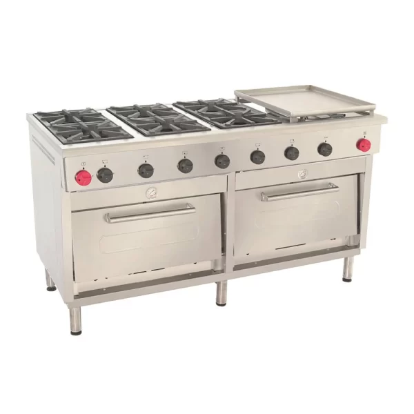 Cocina 6 platos, 2 hornos, plancha churrasquera grande
